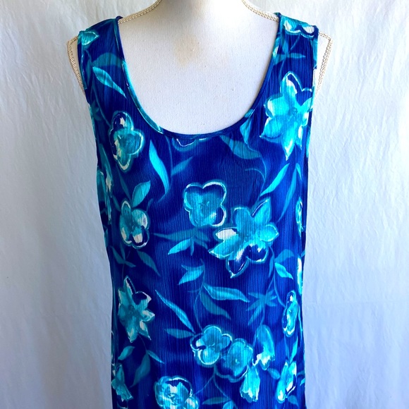 Vintage 1990s Floral Print Crinkly Sleeveless Maxi Dress Sz - Picture 3 of 9